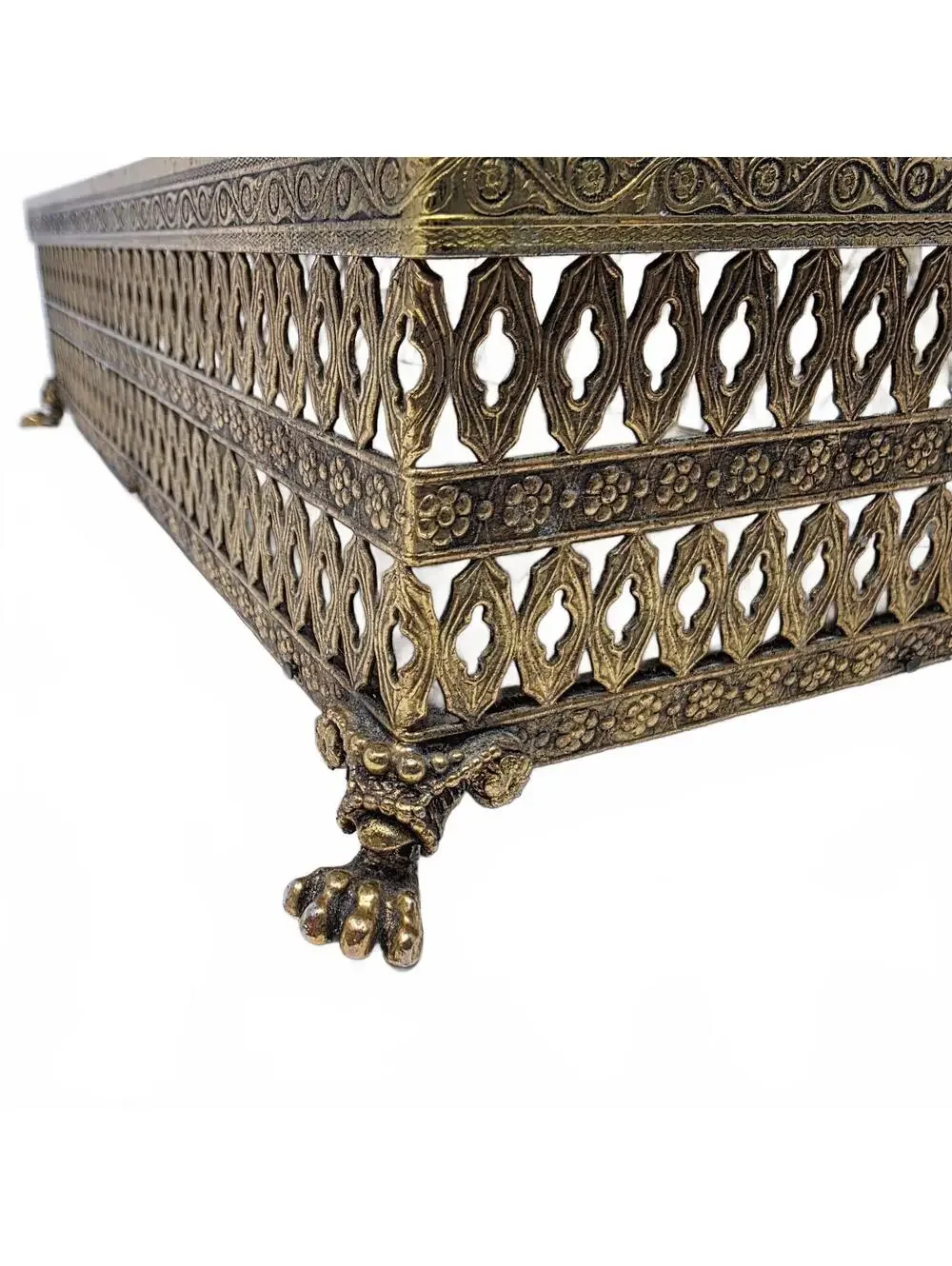 Vintage Gold-Tone Metal Filigree Tissue Box Cover Roses Hollywood Regency